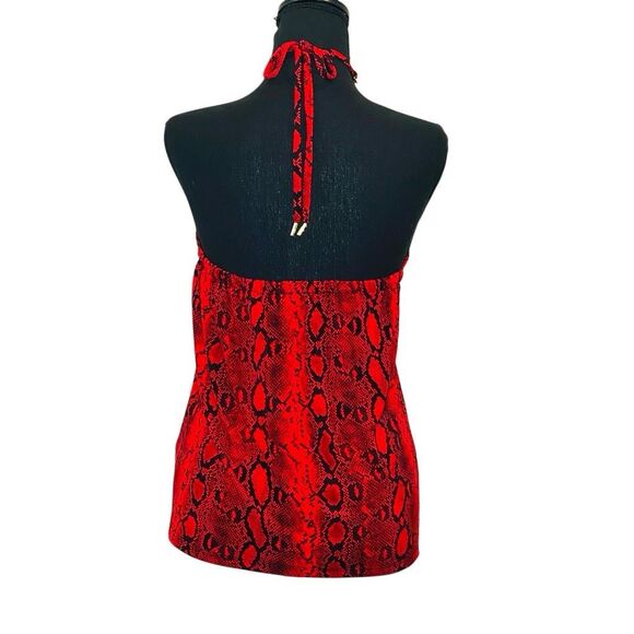 Michael Kors Snakeskin Print Keyhole Open Back Chain Halter Top Red Black Medium - Picture 3 of 5